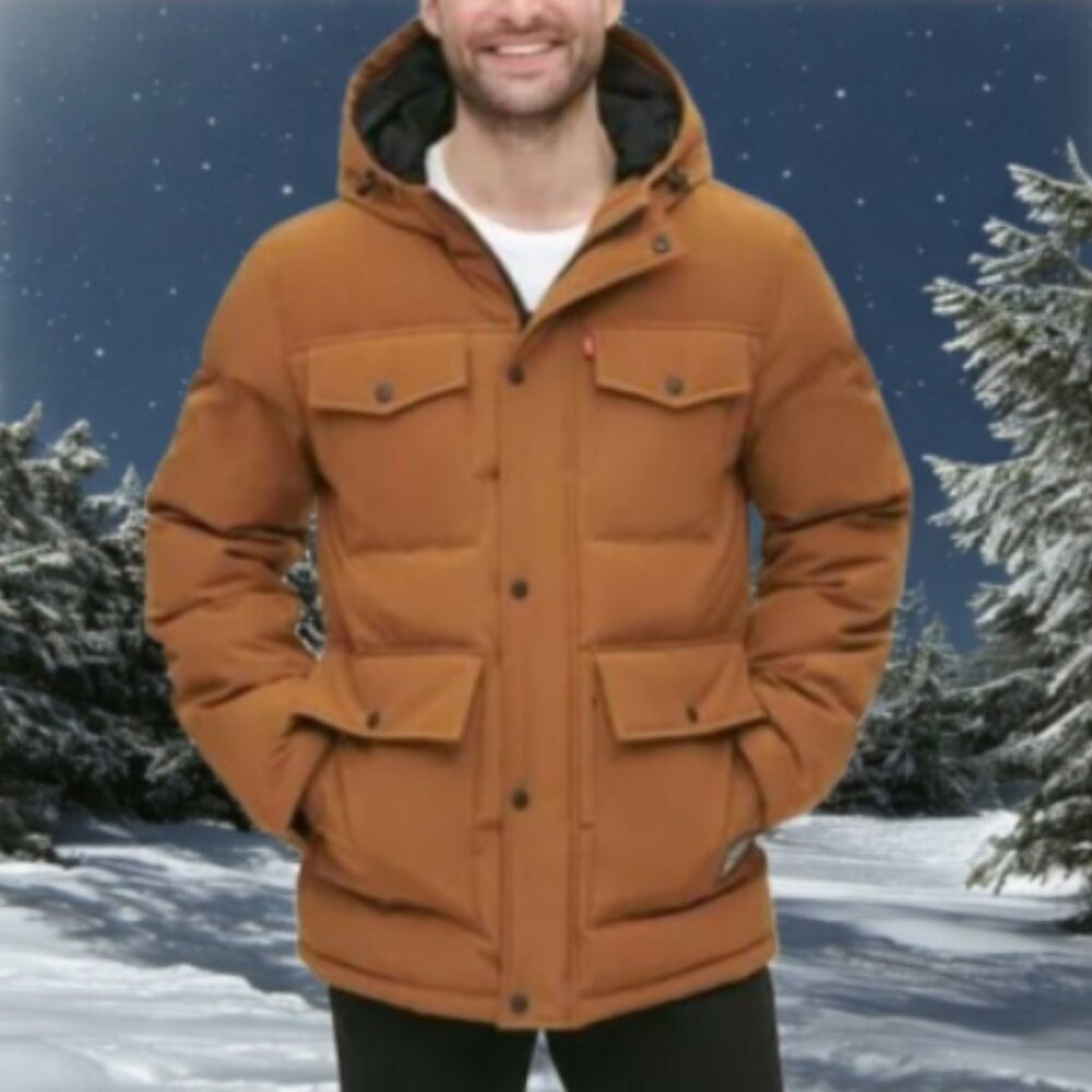 Levi's Men's Quilted Four Pocket Parka Hoody Jacket Sz S